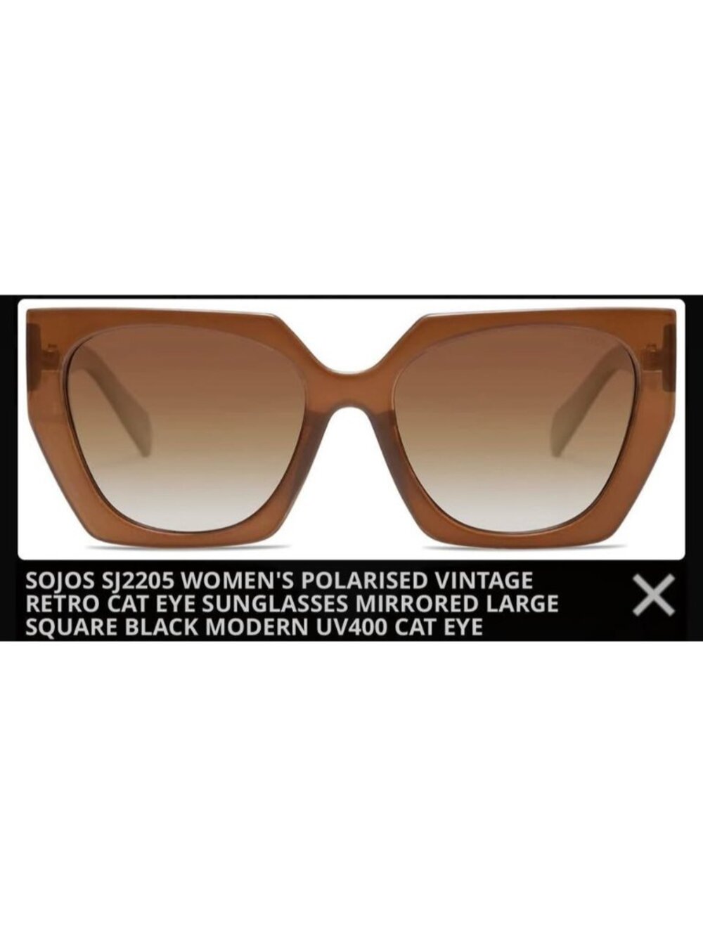 New SOJOS SJ2205 Women's Brown Polarised Cat Eye Square Sunnies